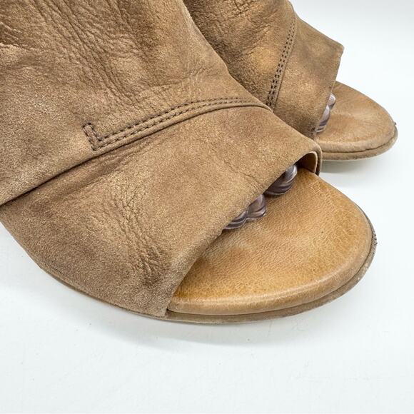 MIZ MOOZ Kimball Open Toe Stacked Wedge Heel Bootie In Bronze/Tan Leather Sz 40 - Picture 3 of 14